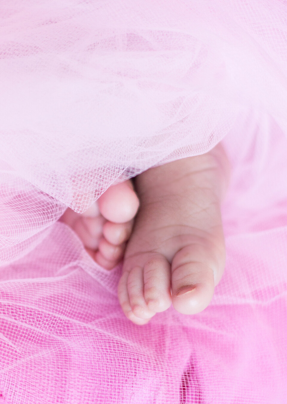 Baby feet in pink fabric